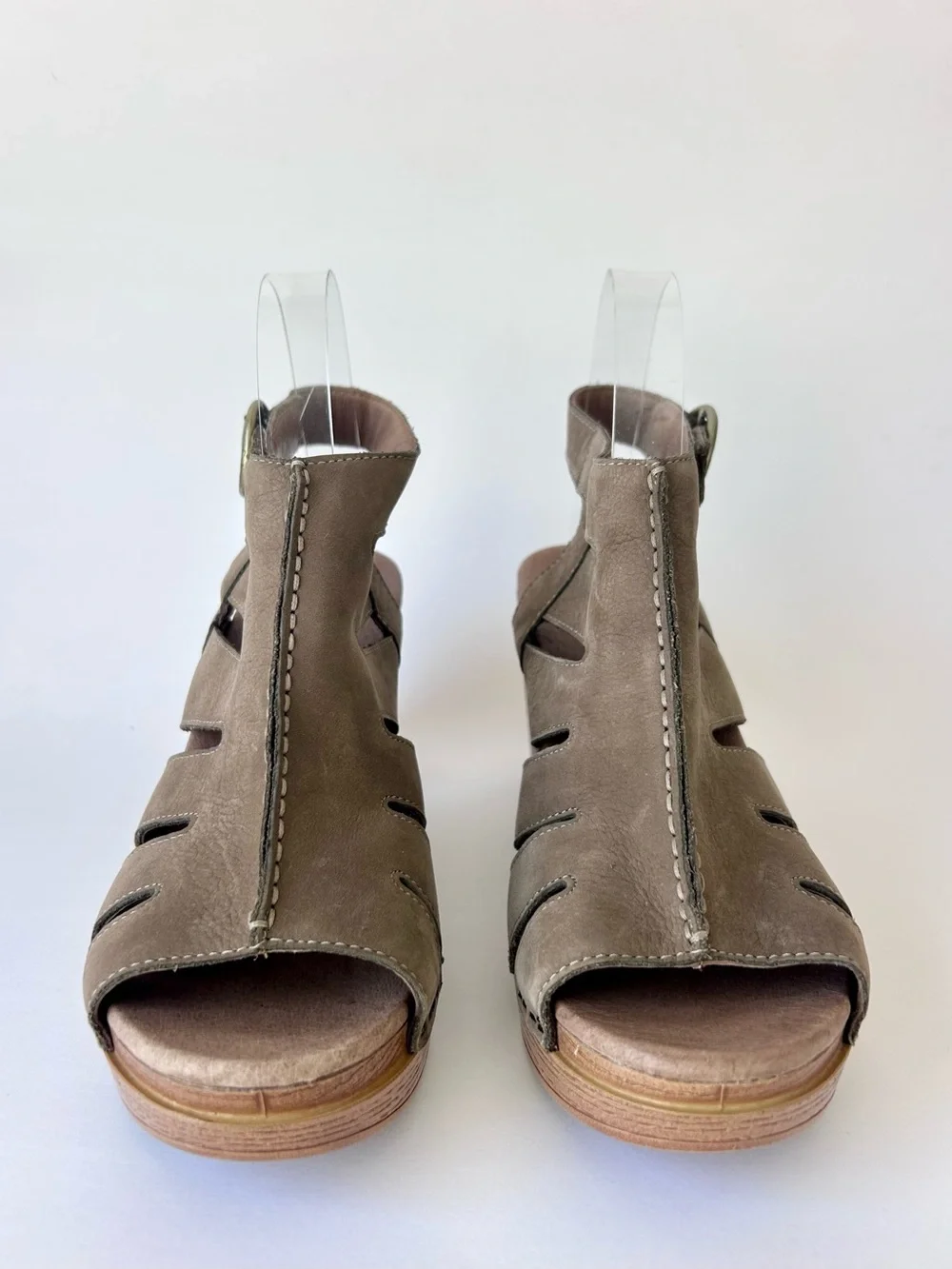 Dansko Demetra Cutout Taupe Suede Peep Toe Bootie